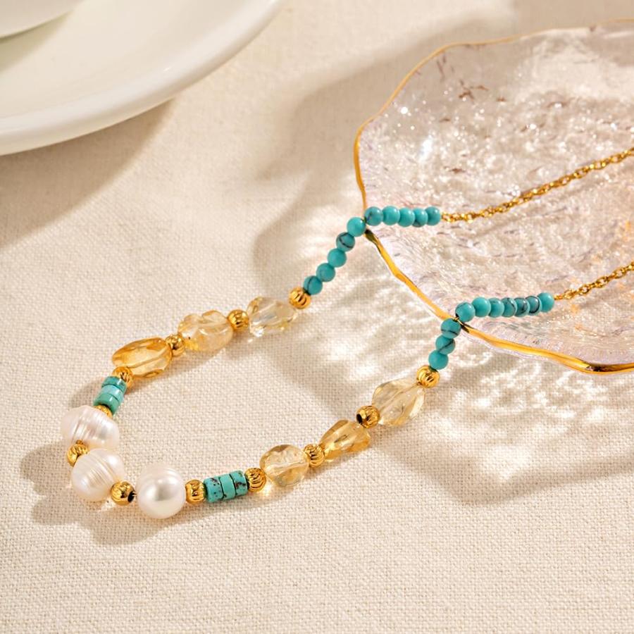 【並行輸入品】Valentines Gifts Natural Stone Necklace Gold Necklace for Women F_8