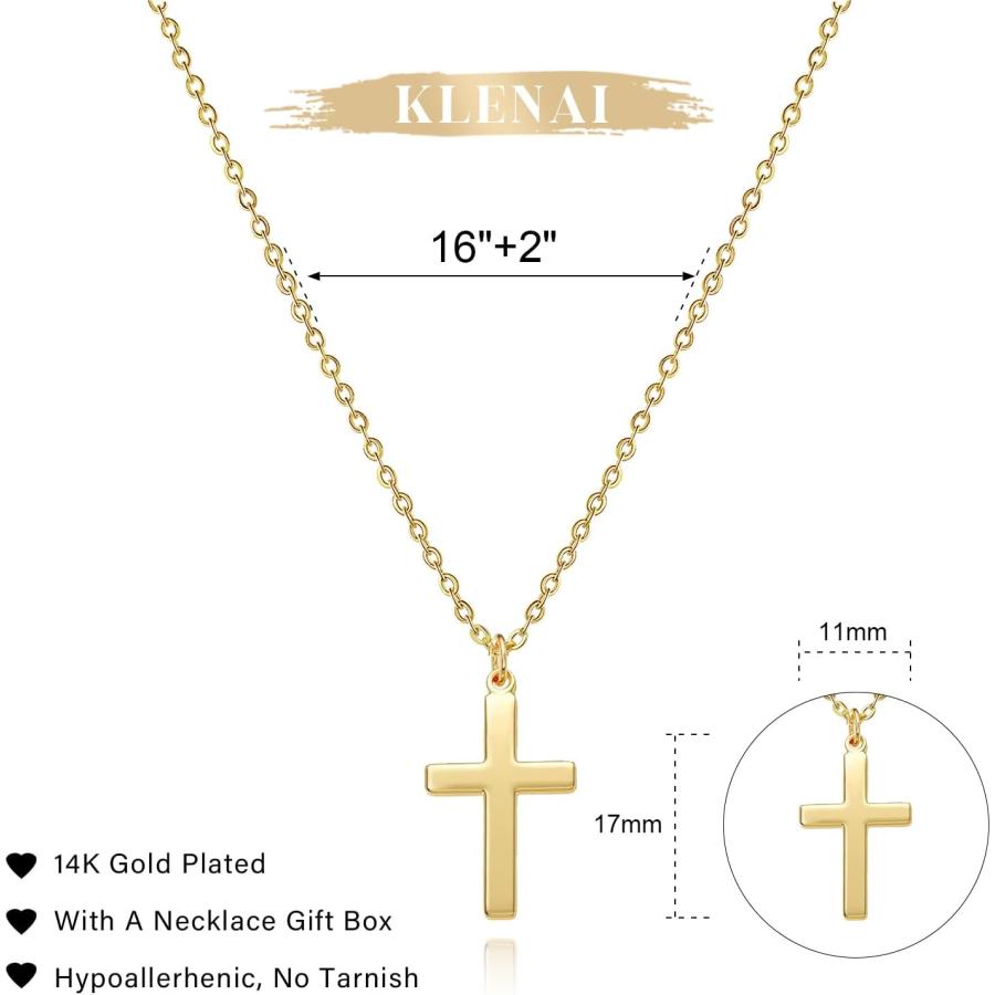 【並行輸入品】Klenai クロスネックレス レディース 14Kゴールド/スターリングシルバーメッキ クロスネックレス 小さな横向きクロスチョーカーネ_4