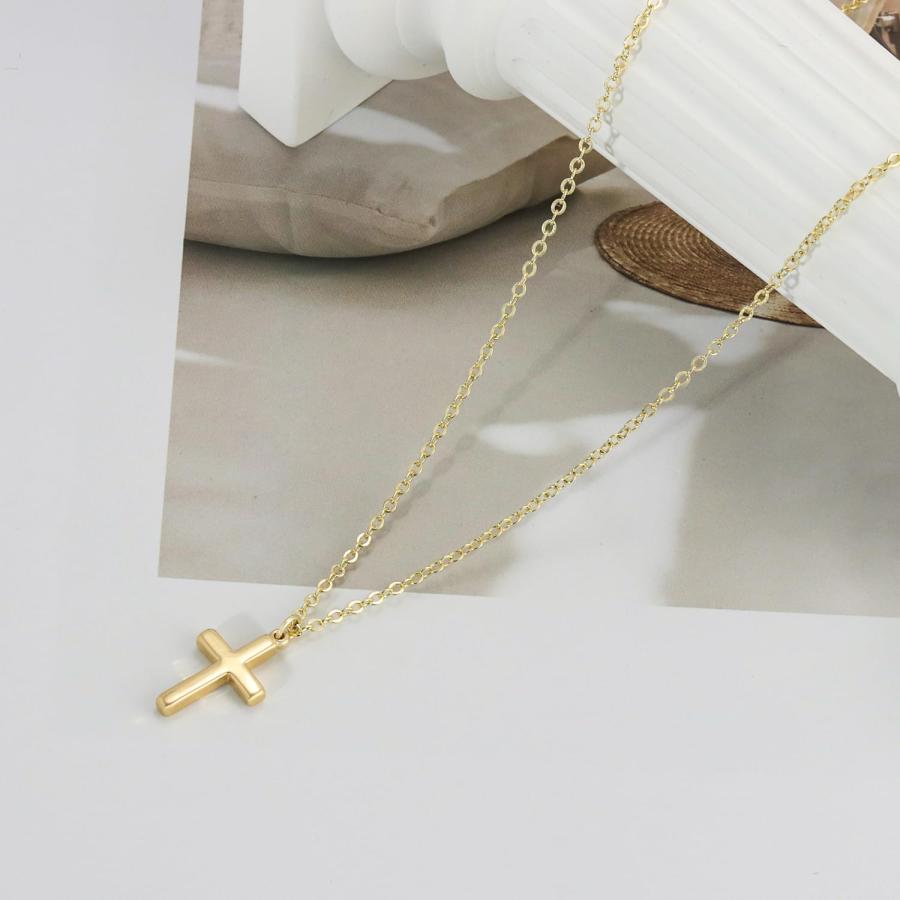 【並行輸入品】Klenai クロスネックレス レディース 14Kゴールド/スターリングシルバーメッキ クロスネックレス 小さな横向きクロスチョーカーネ_5