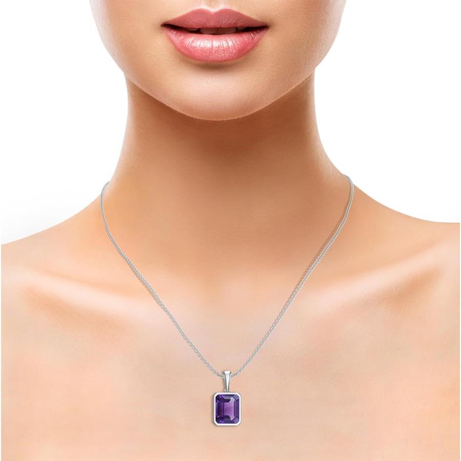 【並行輸入品】ANAKHA 天然アメジスト エメラルドカット ペンダント ネックレス レディース スターリングシルバー / 14K ソリッドゴールド/の画像