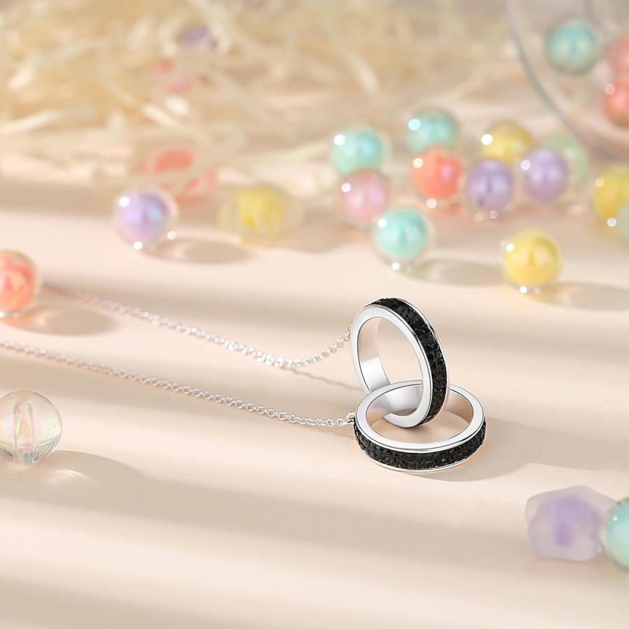 【並行輸入品】LANFUNI ダブルリングネックレス シルバーメッキ クリスタルネックレス レディース キラキラクリスマスネックレス ファッションジュ