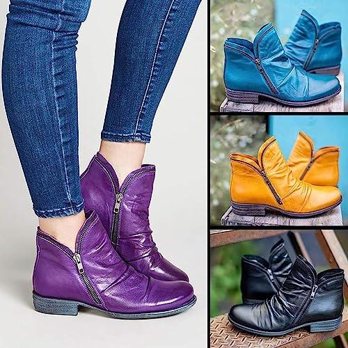 【並行輸入品】SBGMoSJ Womens Brown Ankle Boots Flat Womens Ankle Booties withの画像