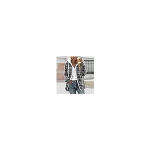 【並行輸入品】Womens Plaid Fuzzy Fleece Shirts Oversized Drewstring Sherpa Coaの画像