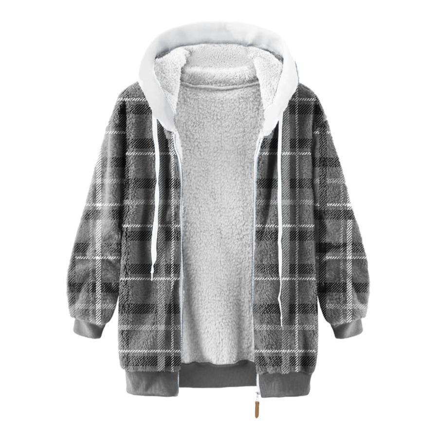 【並行輸入品】Womens Plaid Fuzzy Fleece Shirts Oversized Drewstring Sherpa Coaの画像