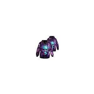 【並行輸入品】lodaden Women's Casual Zip Up Hoodies Purple Flower Skull Butterの画像