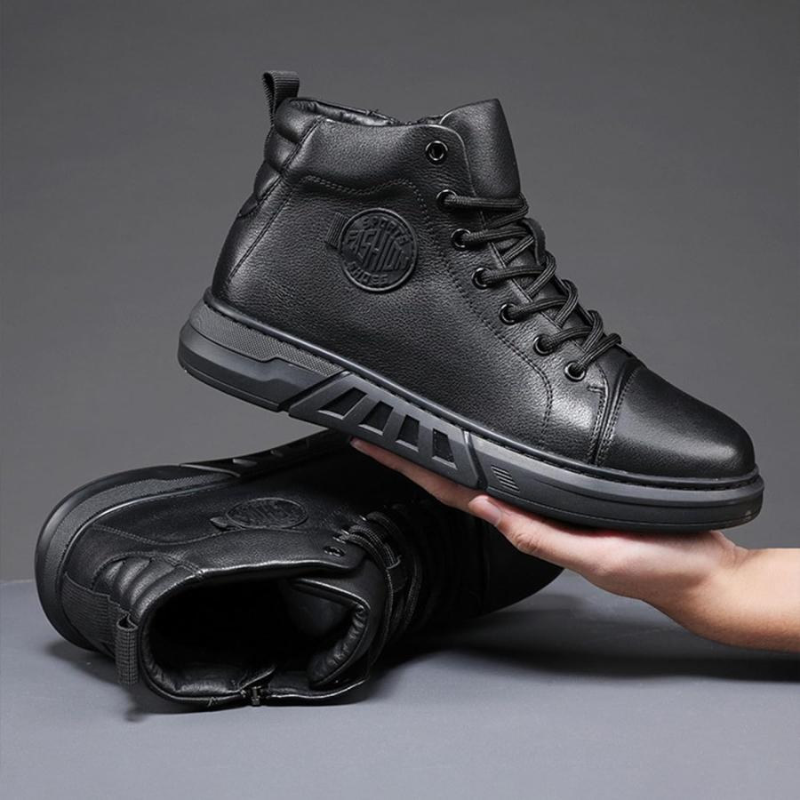 【並行輸入品】Keilinia Men's Black High-top Leather Boots 2023 Fall/Winter New Rouの画像