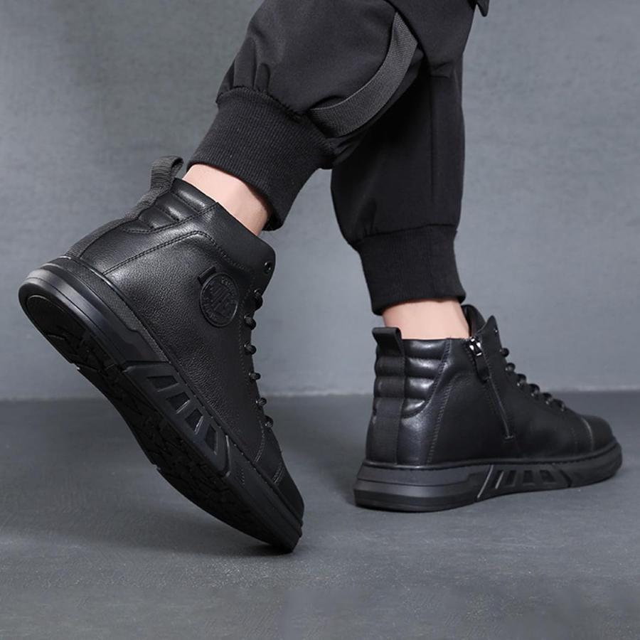 【並行輸入品】Keilinia Men's Black High-top Leather Boots 2023 Fall/Winter New Rouの画像