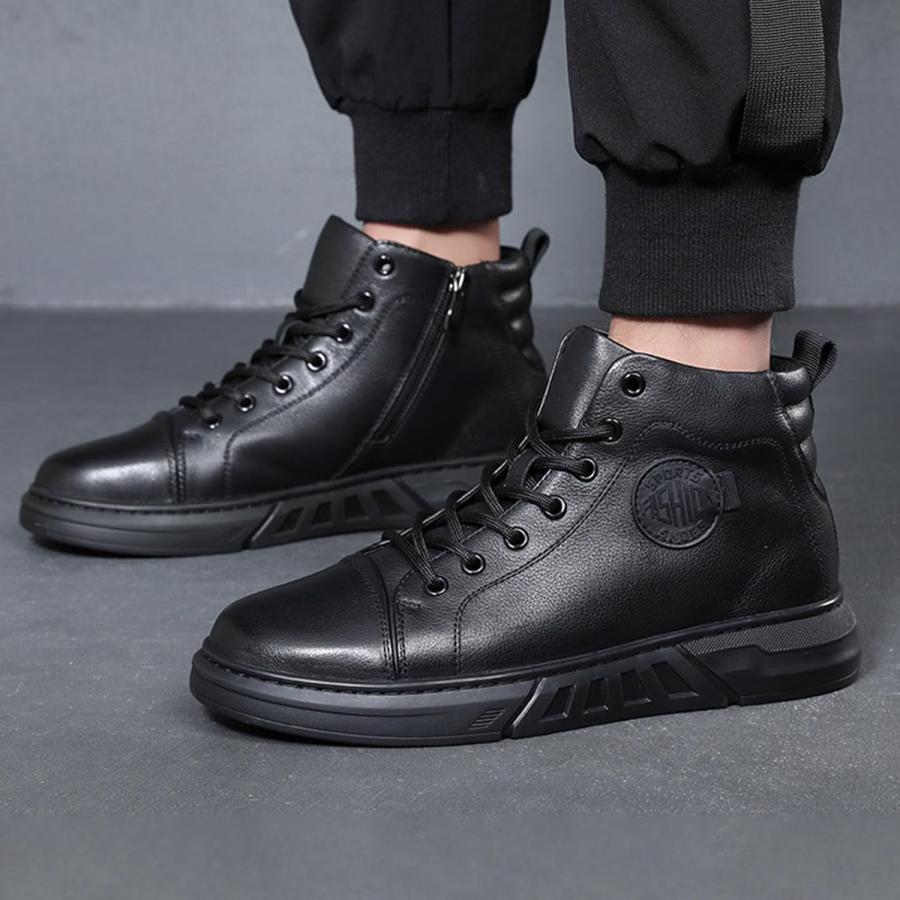 【並行輸入品】Keilinia Men's Black High-top Leather Boots 2023 Fall/Winter New Rouの画像