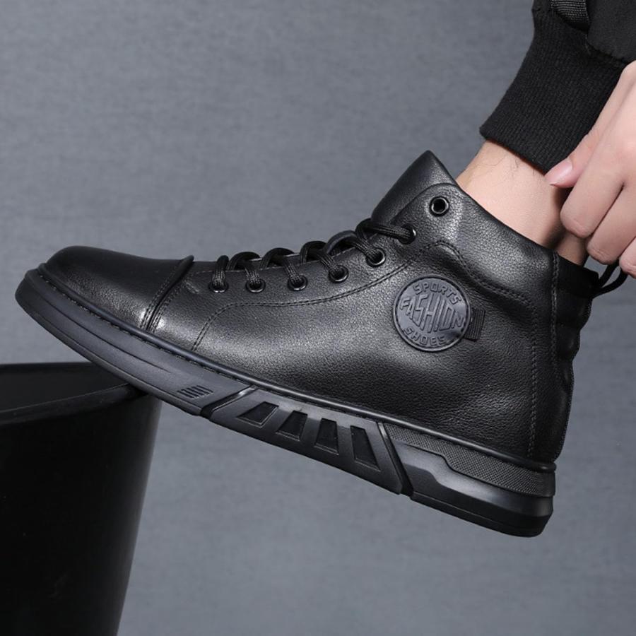【並行輸入品】Keilinia Men's Black High-top Leather Boots 2023 Fall/Winter New Rouの画像