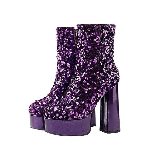 【並行輸入品】SBGMoSJ Black Round Toe Cowboy Boots for Women Knee High White Bの画像