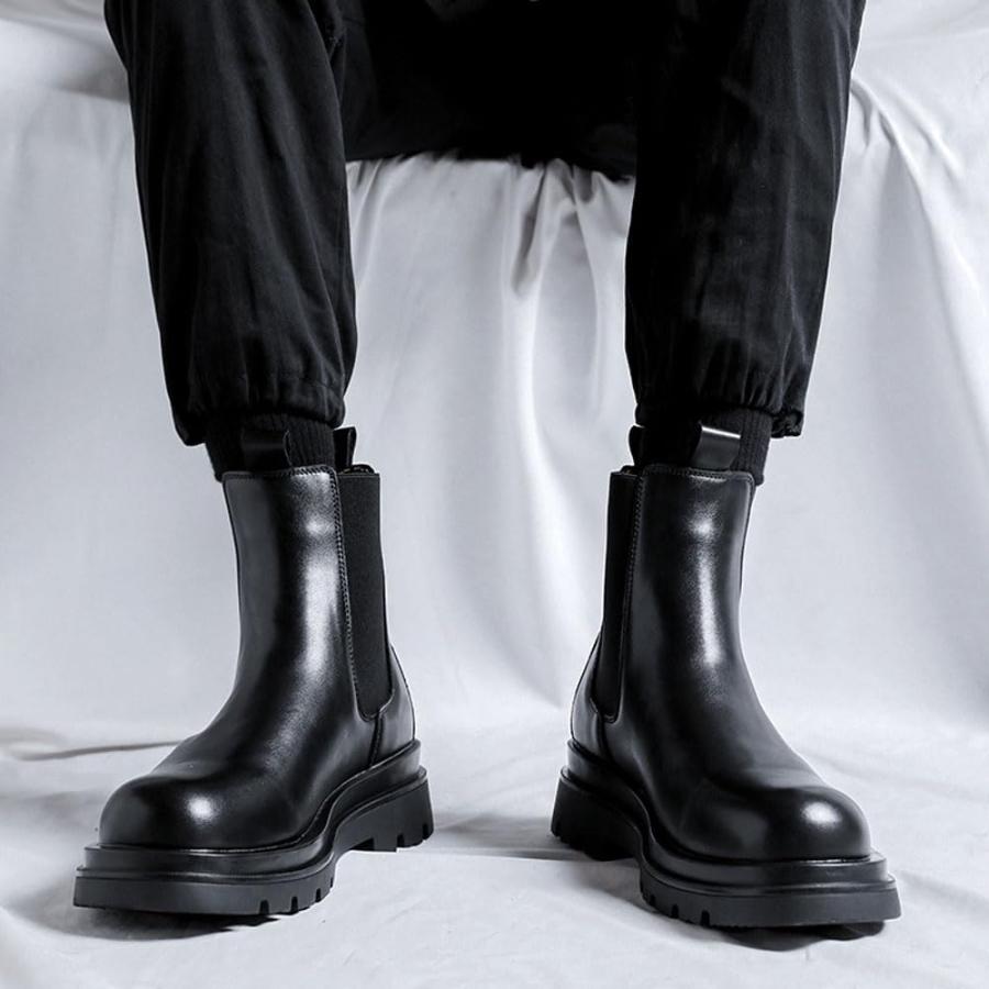 【並行輸入品】MANLADUO Chelsea Boots for Men with Thick Soles  British Style Elastの画像