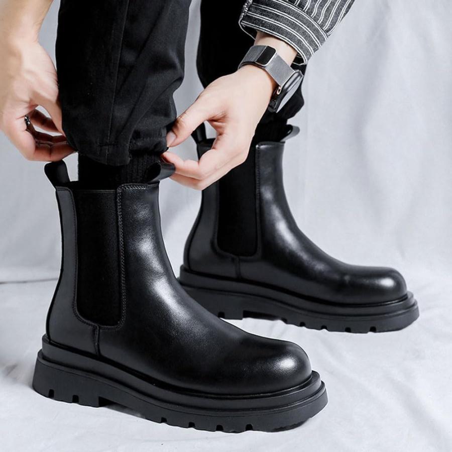 【並行輸入品】MANLADUO Chelsea Boots for Men with Thick Soles  British Style Elastの画像