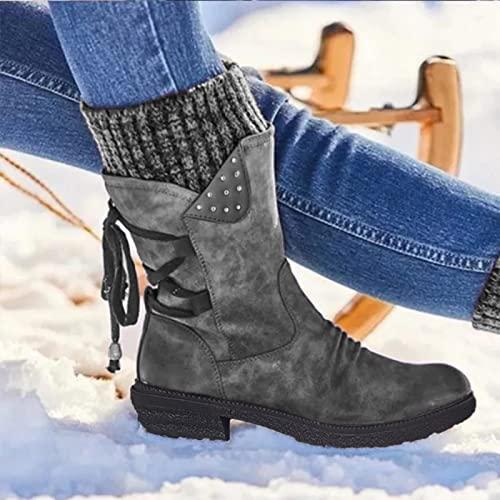 【並行輸入品】SBGMoSJ Knee High Boots No Heel Western Boots for Women Square Tの画像