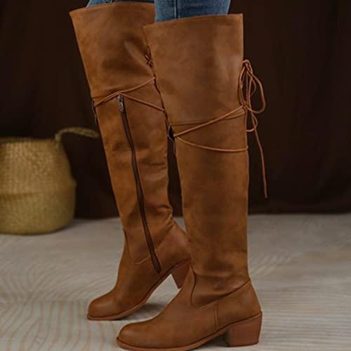 【並行輸入品】SBGMoSJ Winter Boots Women Wide Black and White Knee High Cowboyの画像