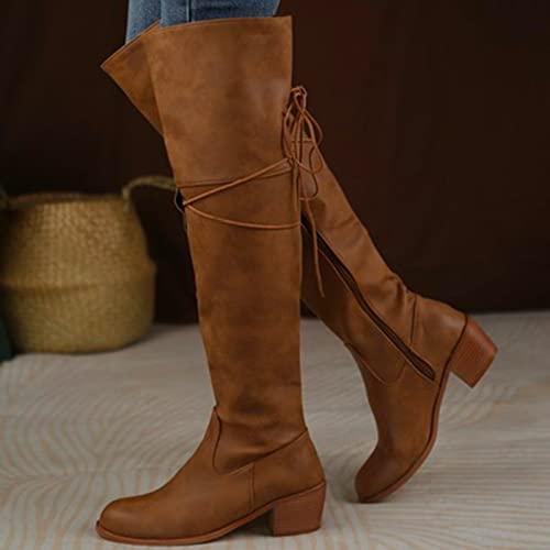 【並行輸入品】SBGMoSJ Winter Boots Women Wide Black and White Knee High Cowboyの画像