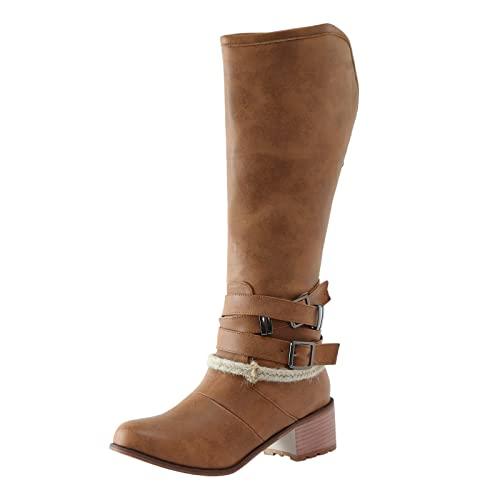 【並行輸入品】Knee High Boots Flat Brown Brown Suede Knee High Boots for Womenの画像