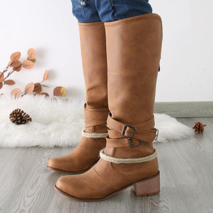 【並行輸入品】Knee High Boots Flat Brown Brown Suede Knee High Boots for Womenの画像