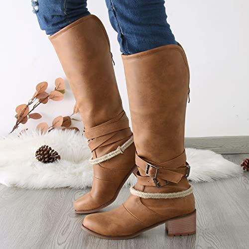 【並行輸入品】Knee High Boots Flat Brown Brown Suede Knee High Boots for Womenの画像