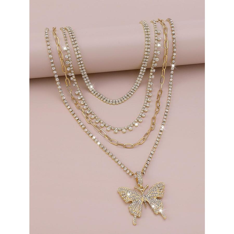 【並行輸入品】JAVARNV バタフライペンダントネックレス レイヤーバタフライネックレス ラインストーンペンダントネックレス キラキラチョーカーネッ_4