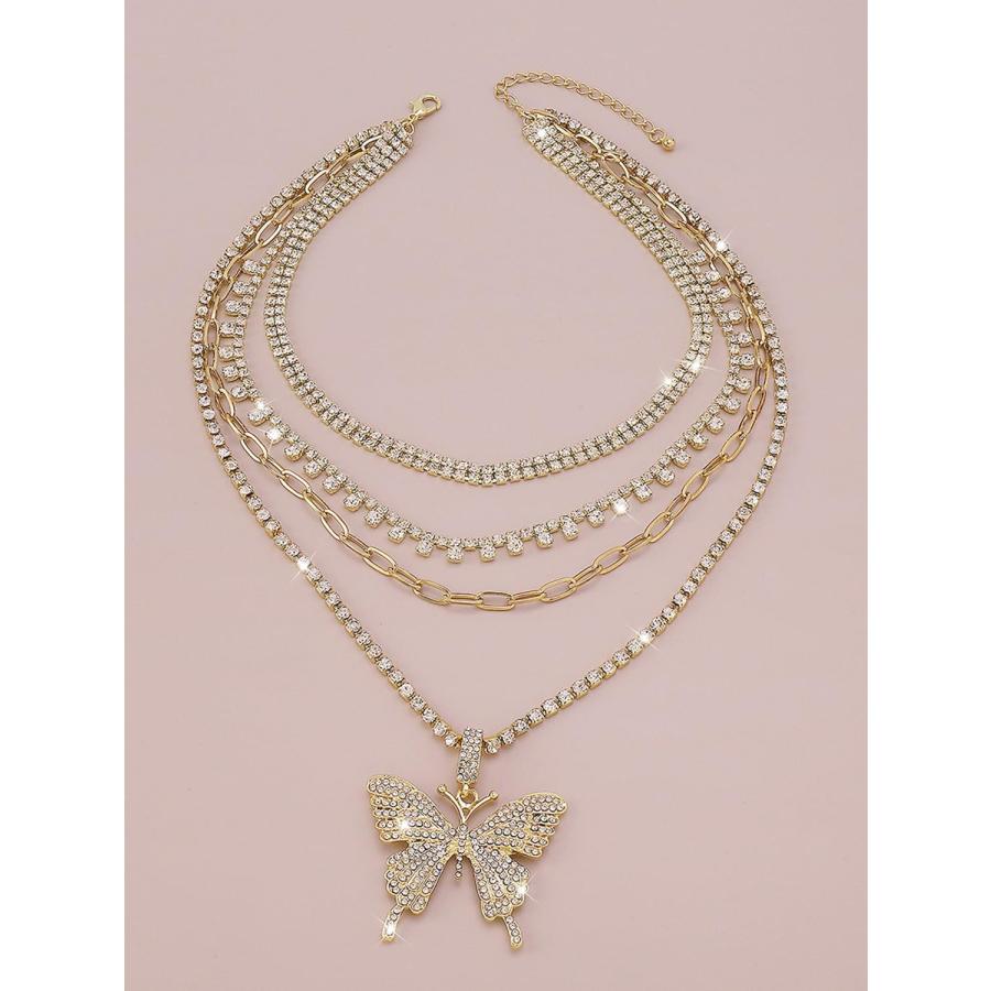 【並行輸入品】JAVARNV バタフライペンダントネックレス レイヤーバタフライネックレス ラインストーンペンダントネックレス キラキラチョーカーネッ_5
