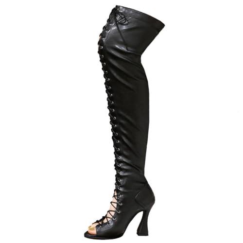 【並行輸入品】Roimaash Brand Women Lace Up Gladiator Boots Thigh High Cup Heelの画像