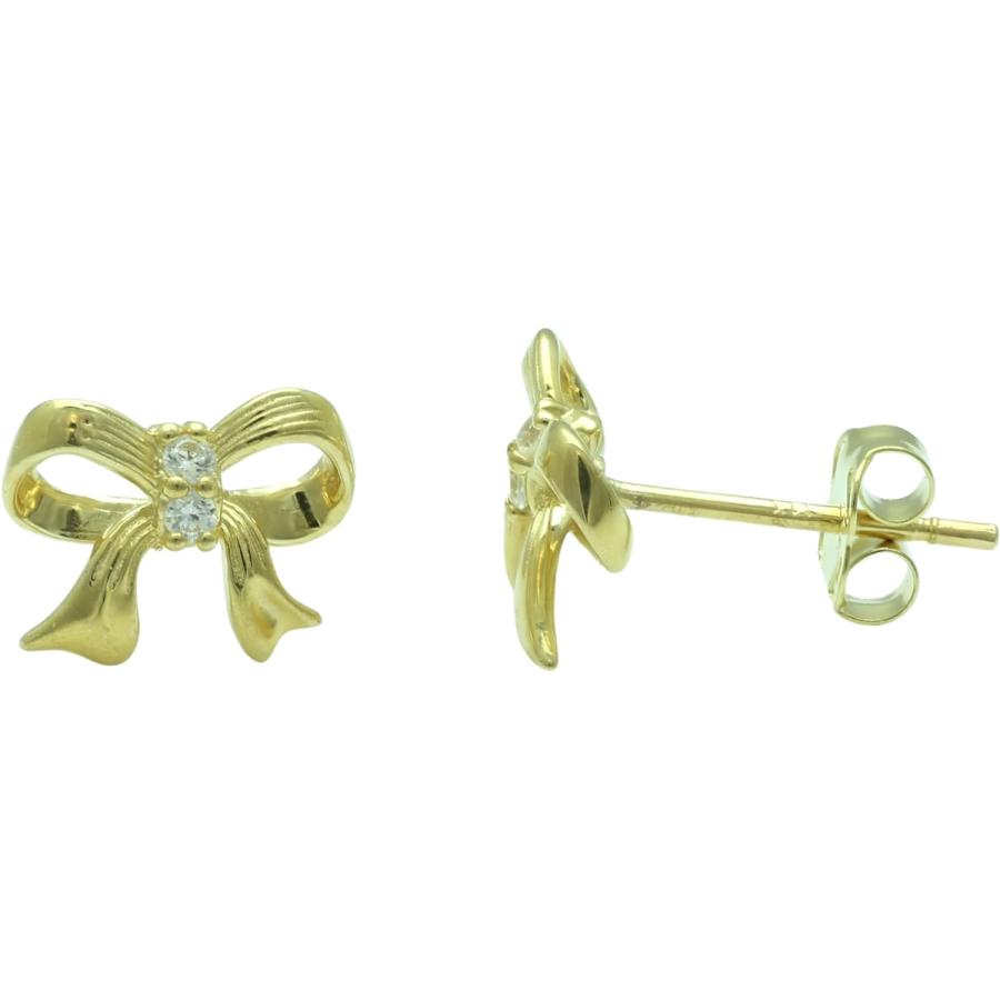 【並行輸入品】14K Solid Yellow Gold Womens Dainty Cz Bow Stud Earrings - Bow gifts_1