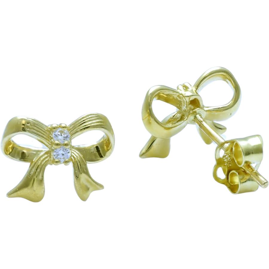 【並行輸入品】14K Solid Yellow Gold Womens Dainty Cz Bow Stud Earrings - Bow gifts_2