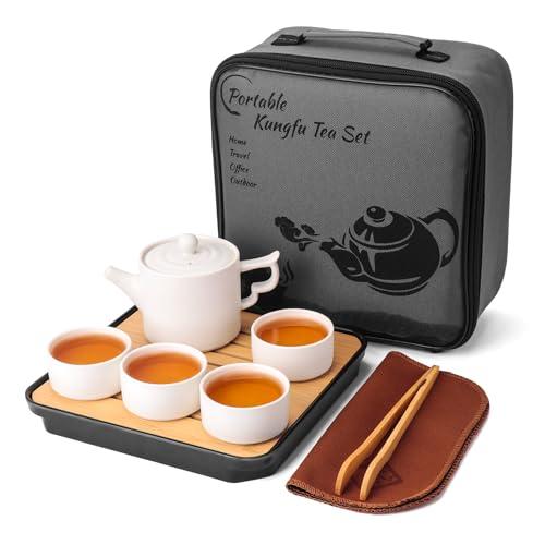 【並行輸入品】White Ceramic Mini Kungfu Tea Set,Travel Teapot with Tray Tea Inの画像