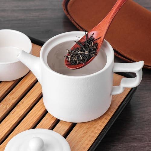 【並行輸入品】White Ceramic Mini Kungfu Tea Set,Travel Teapot with Tray Tea Inの画像
