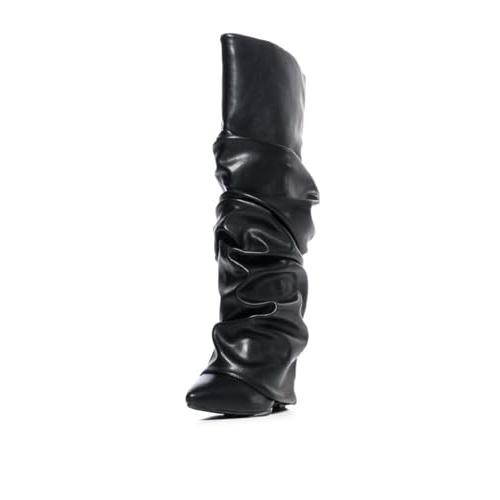 【並行輸入品】CORNMOOD Women's Fold Over Boots Wedge Heel Knee High Booties Faの画像