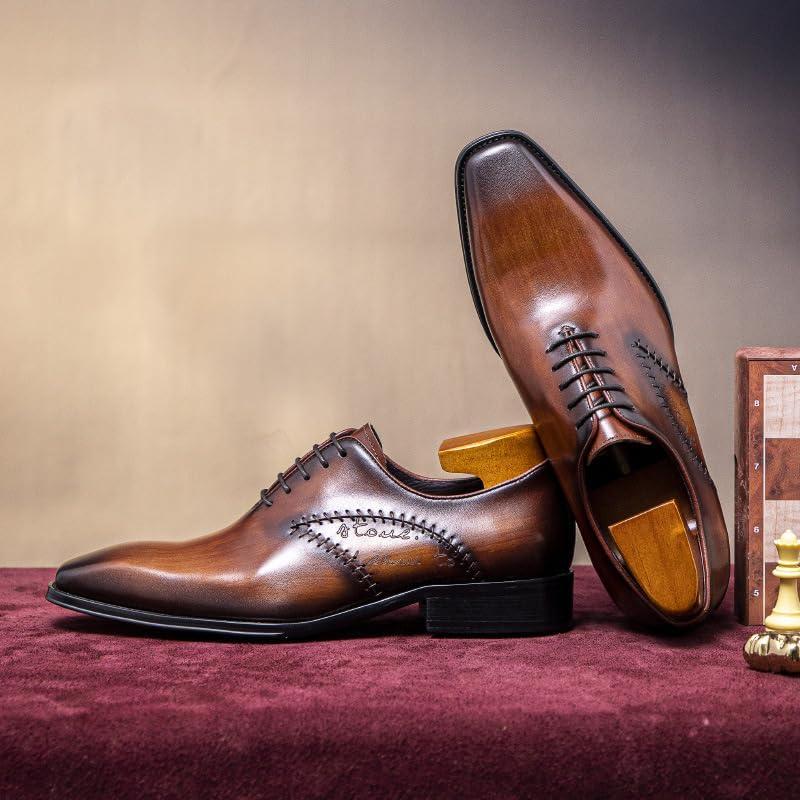 アグ正規品セールの通販 Formal Shoes for Men Lace Up Square Burnished Toe Genuine Leather Low Top Block Heel Rubber Sole Wedding (Color : Brown Size : 6.5)　並行輸入品