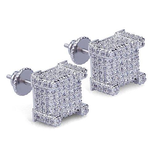 【並行輸入品】14K Gold Densely Set Moissanite Earrings， Hip Hop Style Square E_1