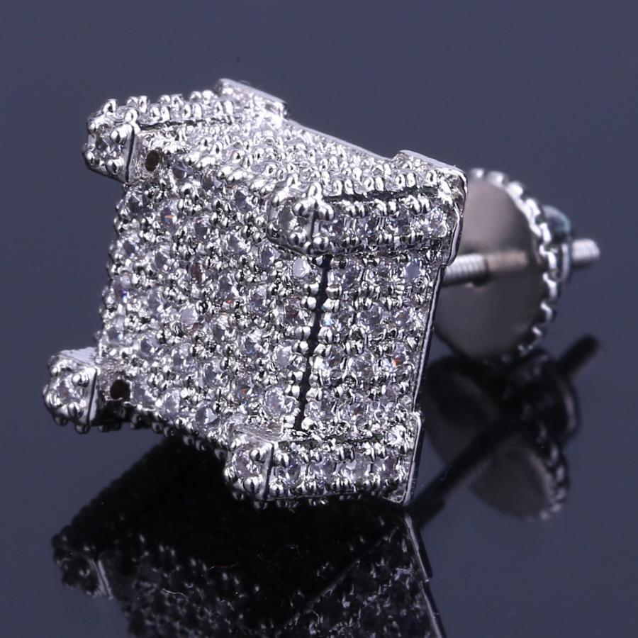 【並行輸入品】14K Gold Densely Set Moissanite Earrings， Hip Hop Style Square E_6