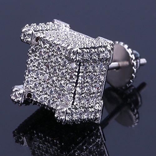 【並行輸入品】14K Gold Densely Set Moissanite Earrings， Hip Hop Style Square E_7