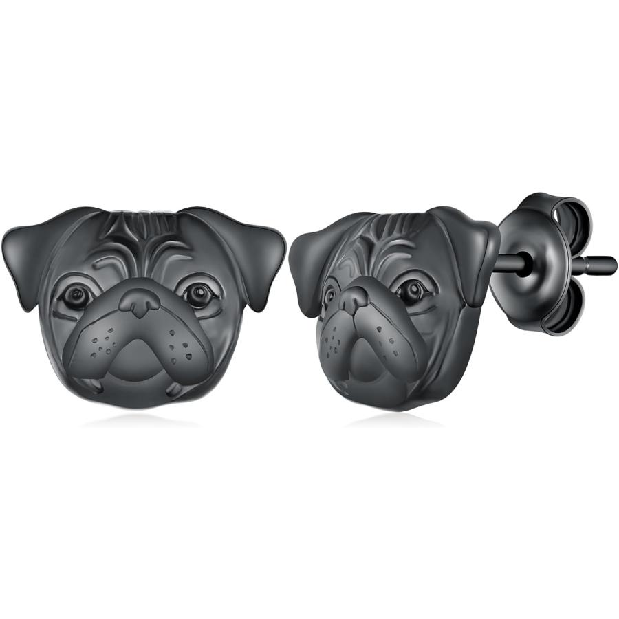 つままれわんこピアス（パグ） 並行輸入品】ブラック パグ イヤリング 925 かわいい犬のスタッド