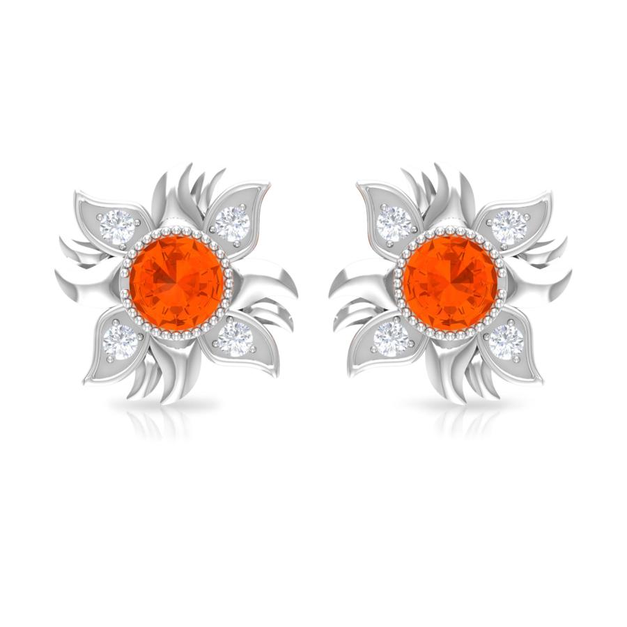 【並行輸入品】Bezel Set Fire Opal Sunburst Stud Earrings with Diamond for Womeの画像