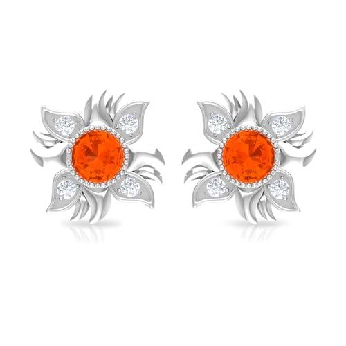 【並行輸入品】Bezel Set Fire Opal Sunburst Stud Earrings with Diamond for Womeの画像