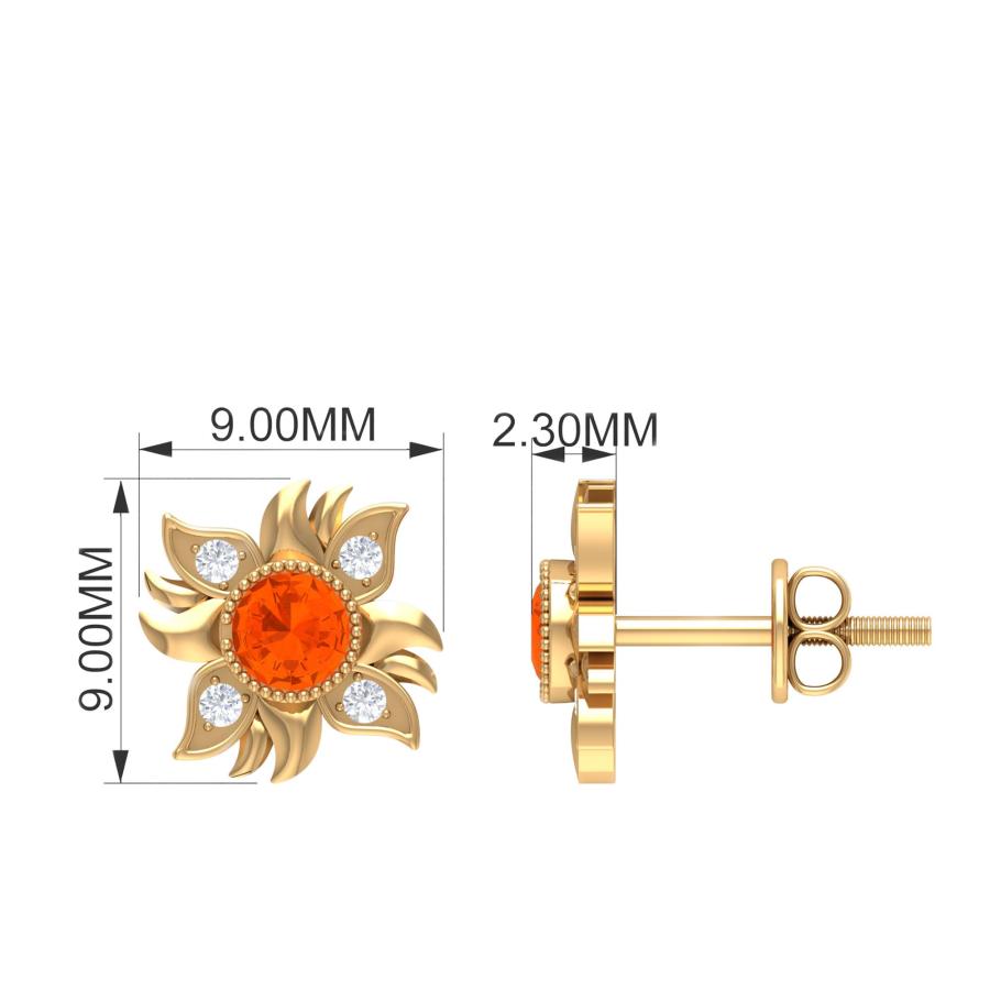【並行輸入品】Bezel Set Fire Opal Sunburst Stud Earrings with Diamond for Womeの画像