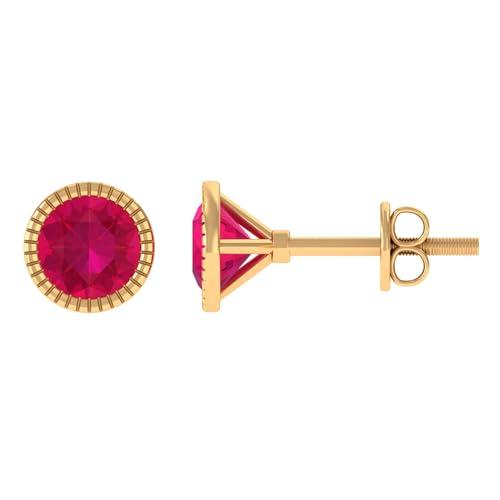 【並行輸入品】Bezel Set Created Ruby Solitaire Stud Earrings for Women | 5 MMの画像