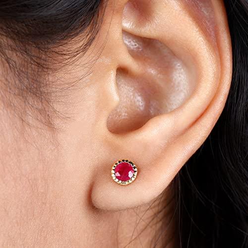 【並行輸入品】Bezel Set Created Ruby Solitaire Stud Earrings for Women | 5 MMの画像