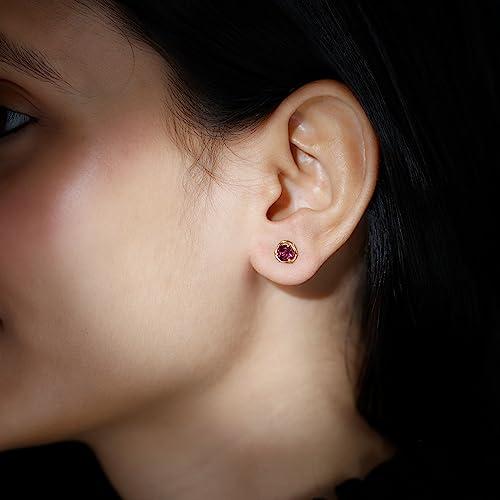 【並行輸入品】1 CT Rhodolite Swirl Stud Earrings, Rhodolite Solitaire Earringsの画像