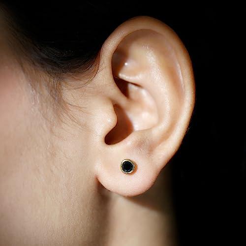【並行輸入品】Created Black Diamond Stud Earrings for Women, Bezel Set Createdの画像