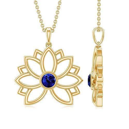【並行輸入品】Certified Lab Created Blue Sapphire Lotus Floral Pendant Necklacの画像