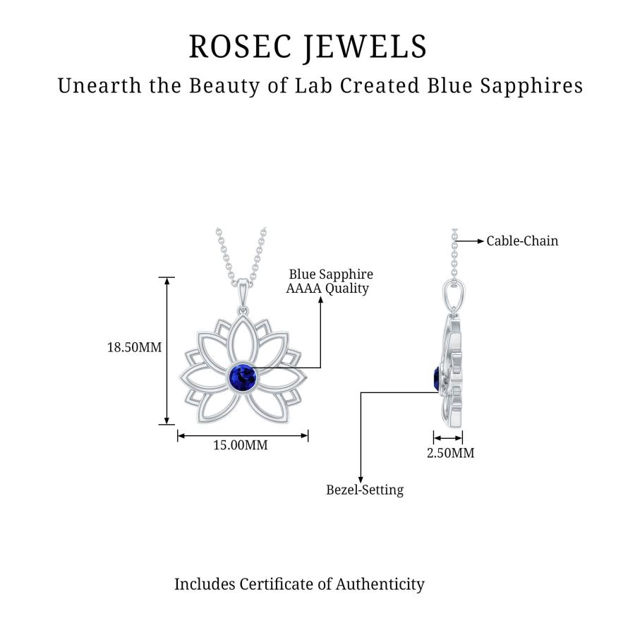 【並行輸入品】Certified Lab Created Blue Sapphire Lotus Floral Pendant Necklacの画像