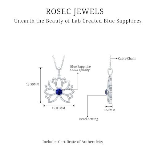 【並行輸入品】Certified Lab Created Blue Sapphire Lotus Floral Pendant Necklacの画像