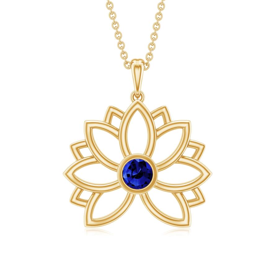 【並行輸入品】Certified Lab Created Blue Sapphire Lotus Floral Pendant Necklacの画像