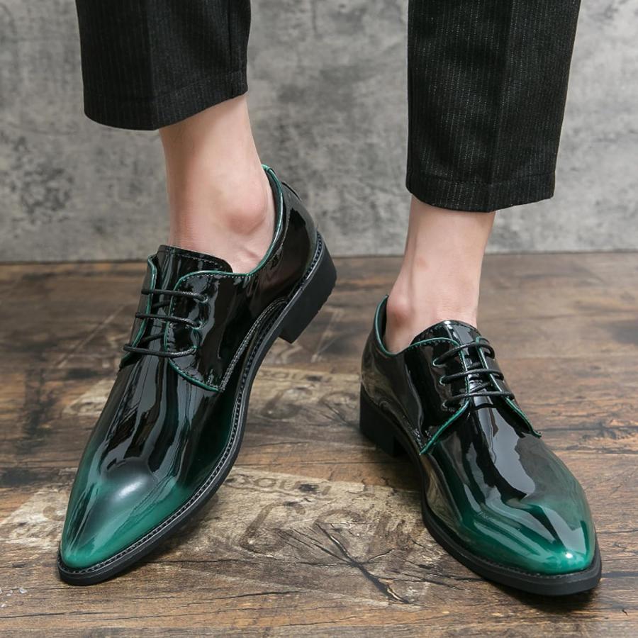 【並行輸入品】Men's Patent Oxford Formal Shoes Classic Business Pointed Toe Lace-Uの画像