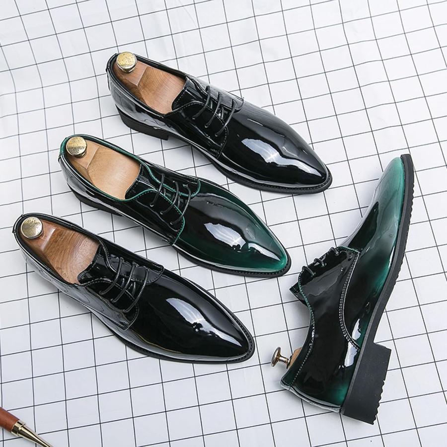 【並行輸入品】Men's Patent Oxford Formal Shoes Classic Business Pointed Toe Lace-Uの画像