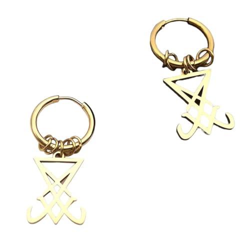 お買い得モデル New 2024 Lucifer And Satan Hoop Dangle Earrings Women Men Stainl 並行輸入品