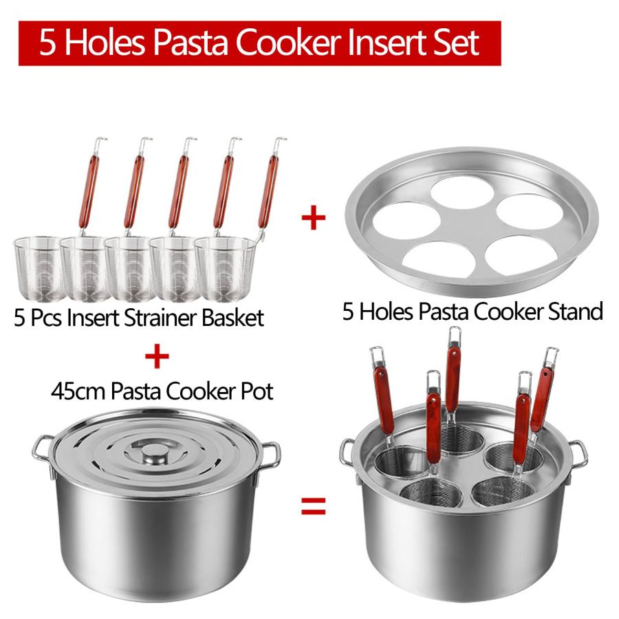 【並行輸入品】3/4/5 Holes Pasta Cooker Insert Set Stainless Steel Pasta Pot Wi_3